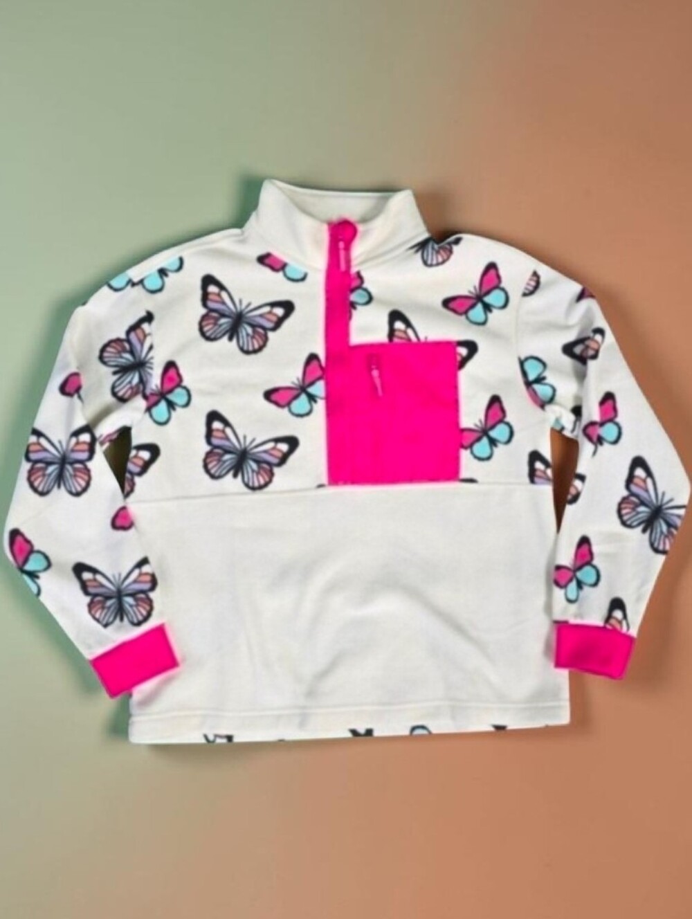 MEMBERS MARK | GIRLS HALF ZIP WILD BUTTERFLIES SUPER SOFT FLEECE PULLOVE…